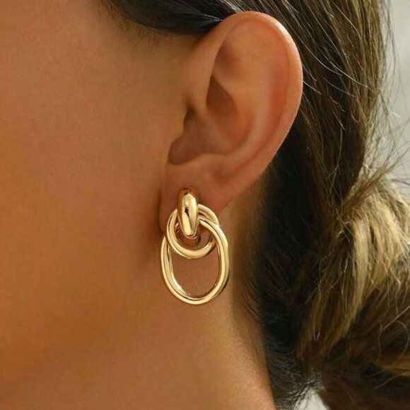18k Gold Filled Double Hoop Drop Earrings - Picture 2 of 3